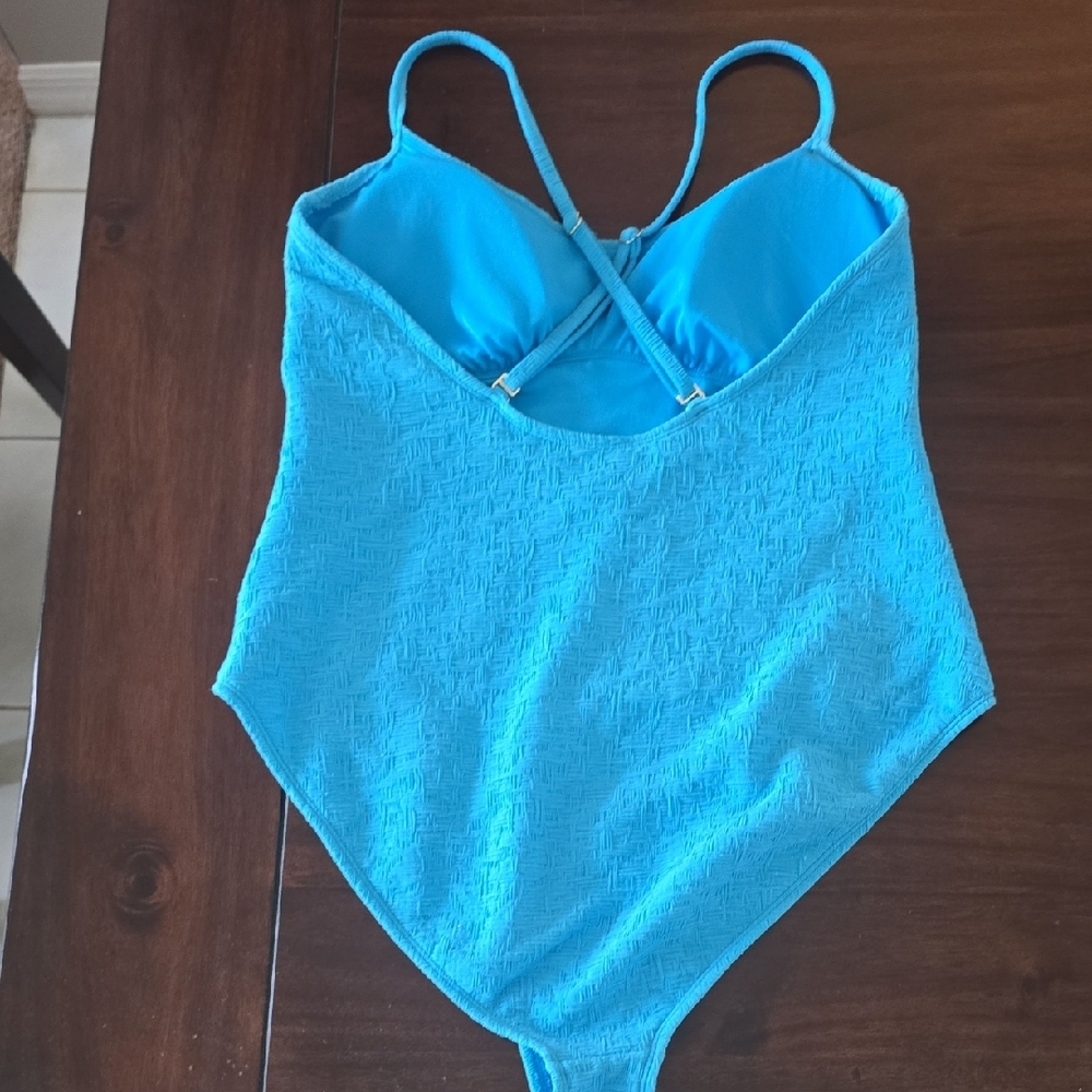 Blue Textured One-Piece Bathing Suit - Picture 3 of 4